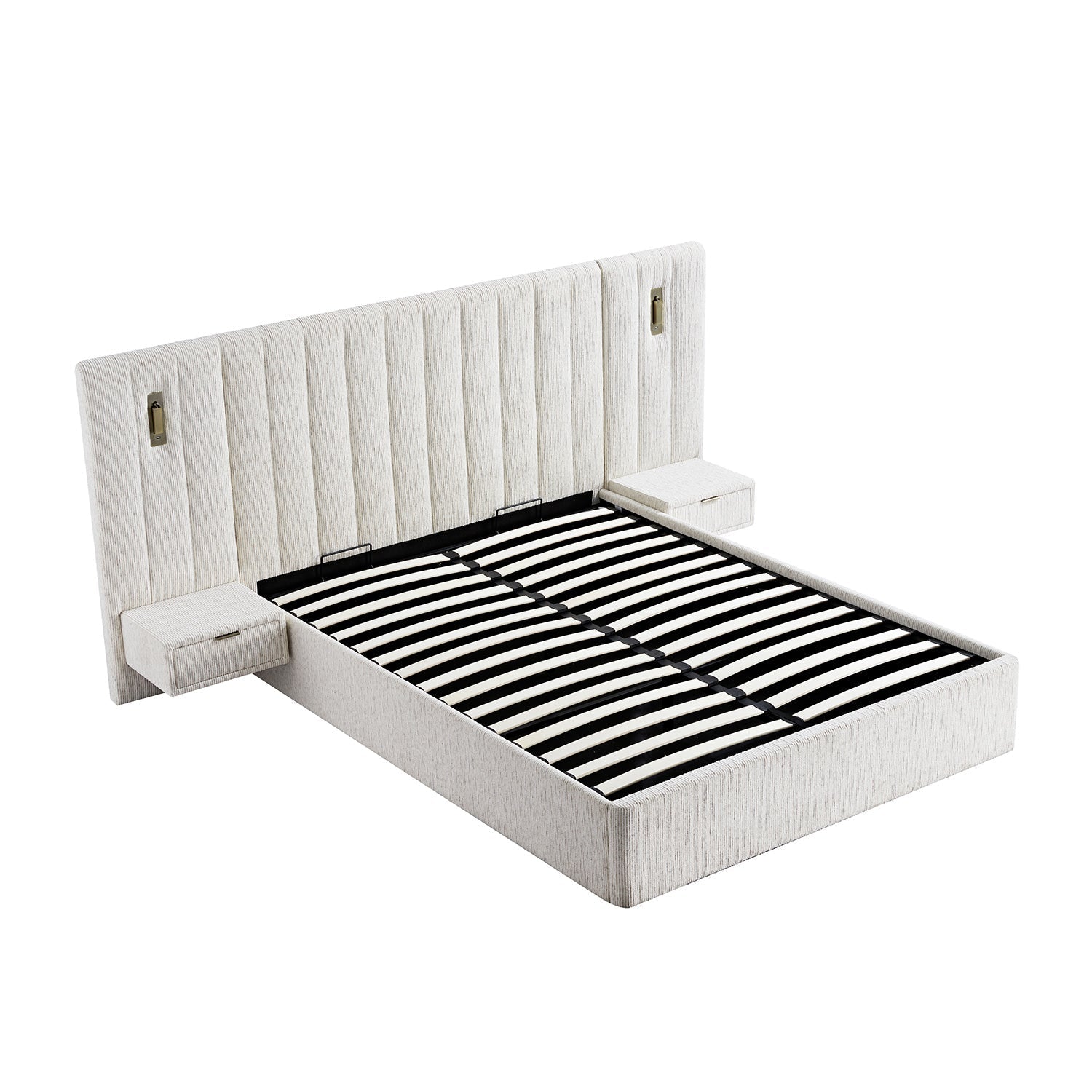 Tremezzo Oversized Ottoman Bed with Storage, Beige Textured Fabric