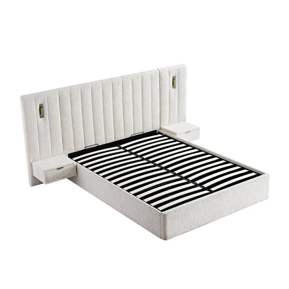 Tremezzo Oversized Ottoman Bed with Storage, Beige Textured Fabric