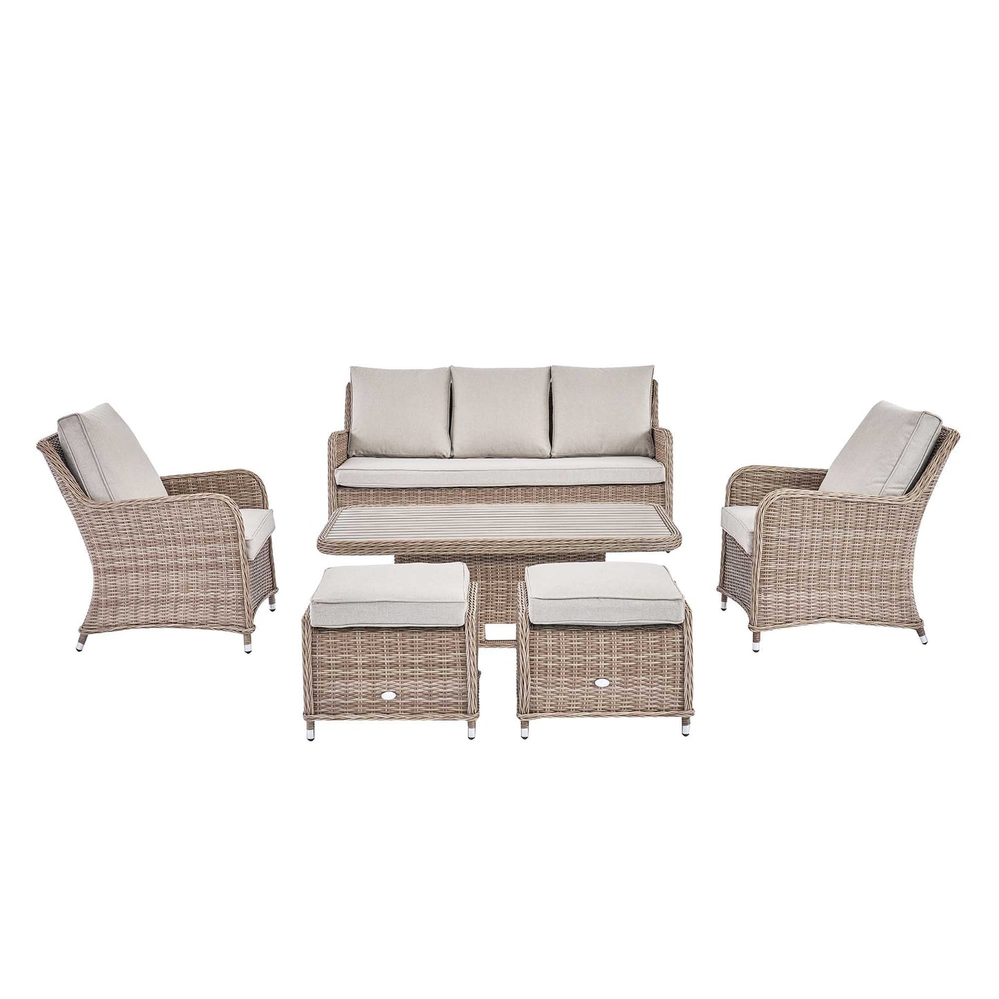 Hampshire 7-Seater Round Wicker Rattan Outdoor Sofa Set with Rising Table, Natural