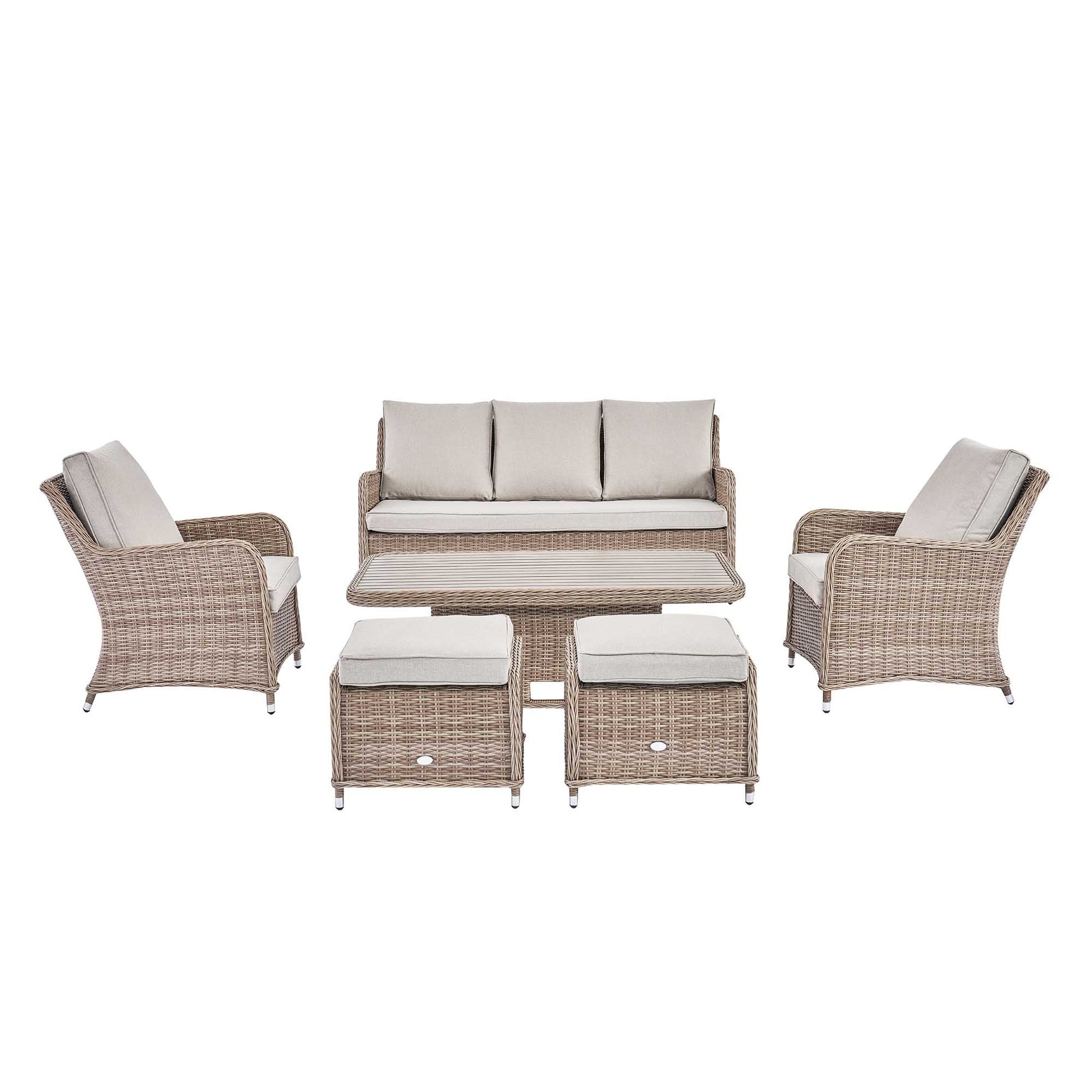Hampshire 7-Seater Round Wicker Rattan Outdoor Sofa Set with Rising Table, Natural