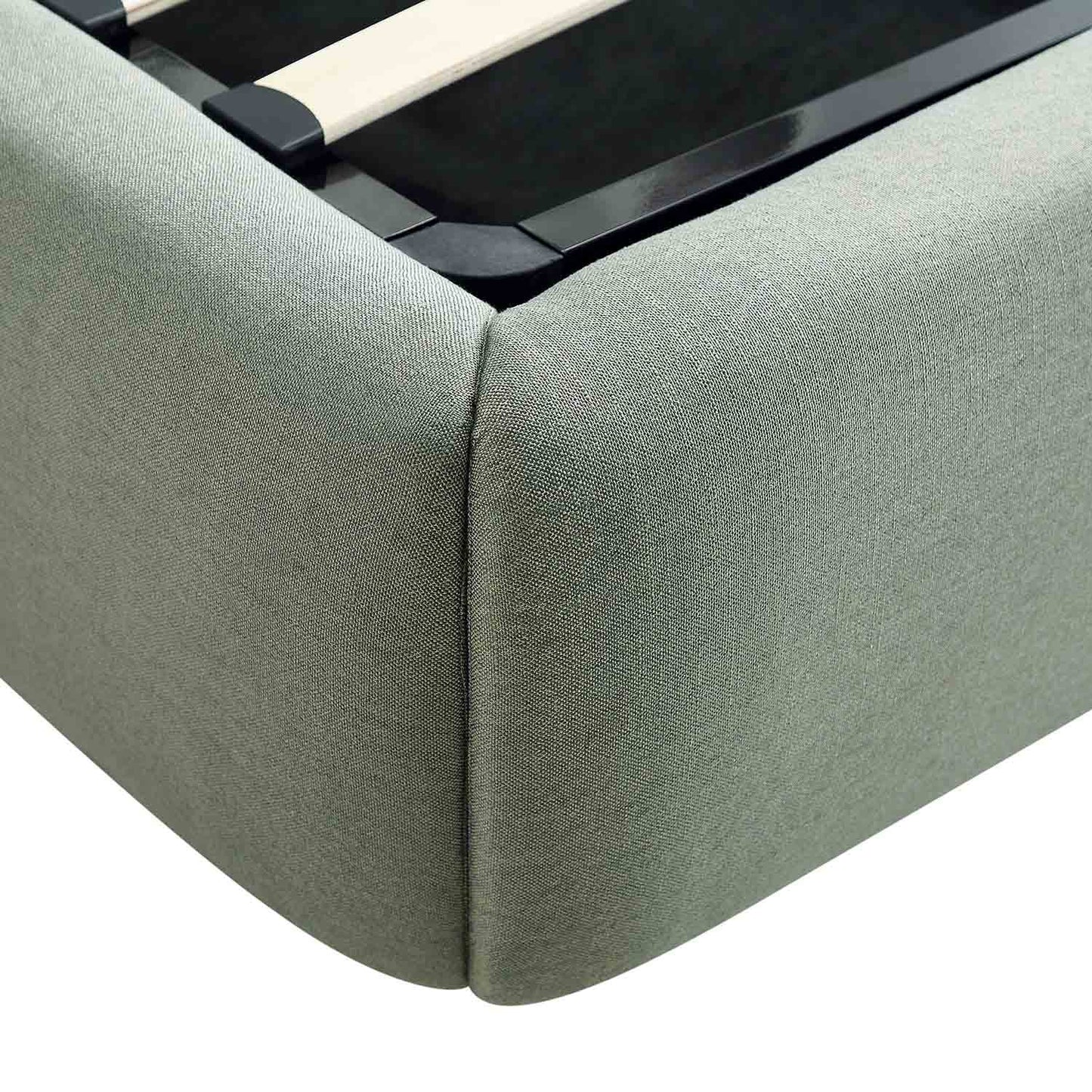 Constance Winged Headboard Ottoman Bed with Storage, Olive Linen