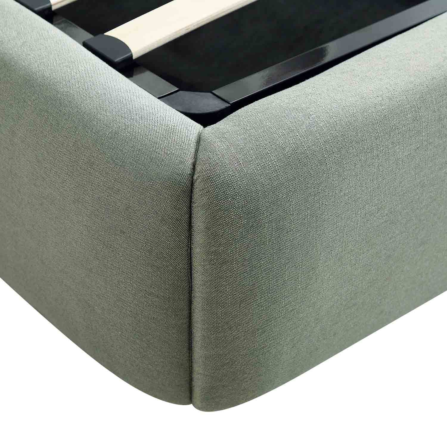 Constance Winged Headboard Ottoman Bed with Storage, Olive Linen