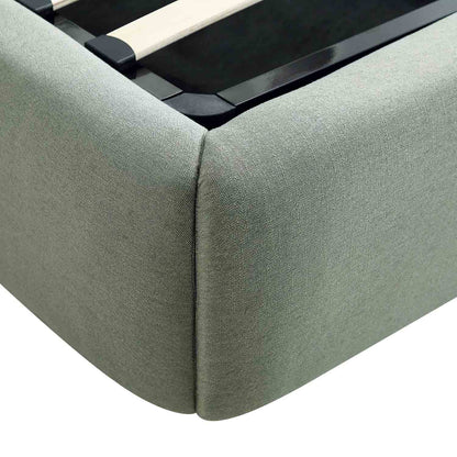 Constance Winged Headboard Ottoman Bed with Storage, Olive Linen