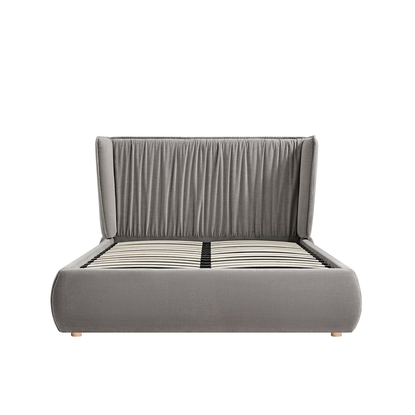 Astrid Ruched Wingback Bed, Soft Grey Chenille
