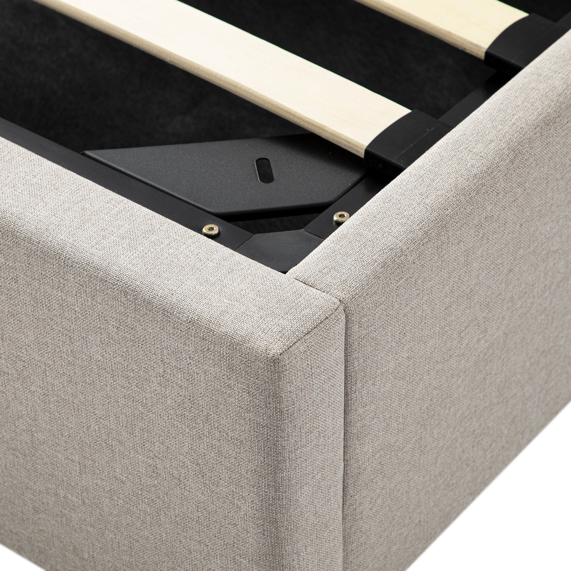 Kimberly Winged Upholstered Bed with Storage, Sand Fabric