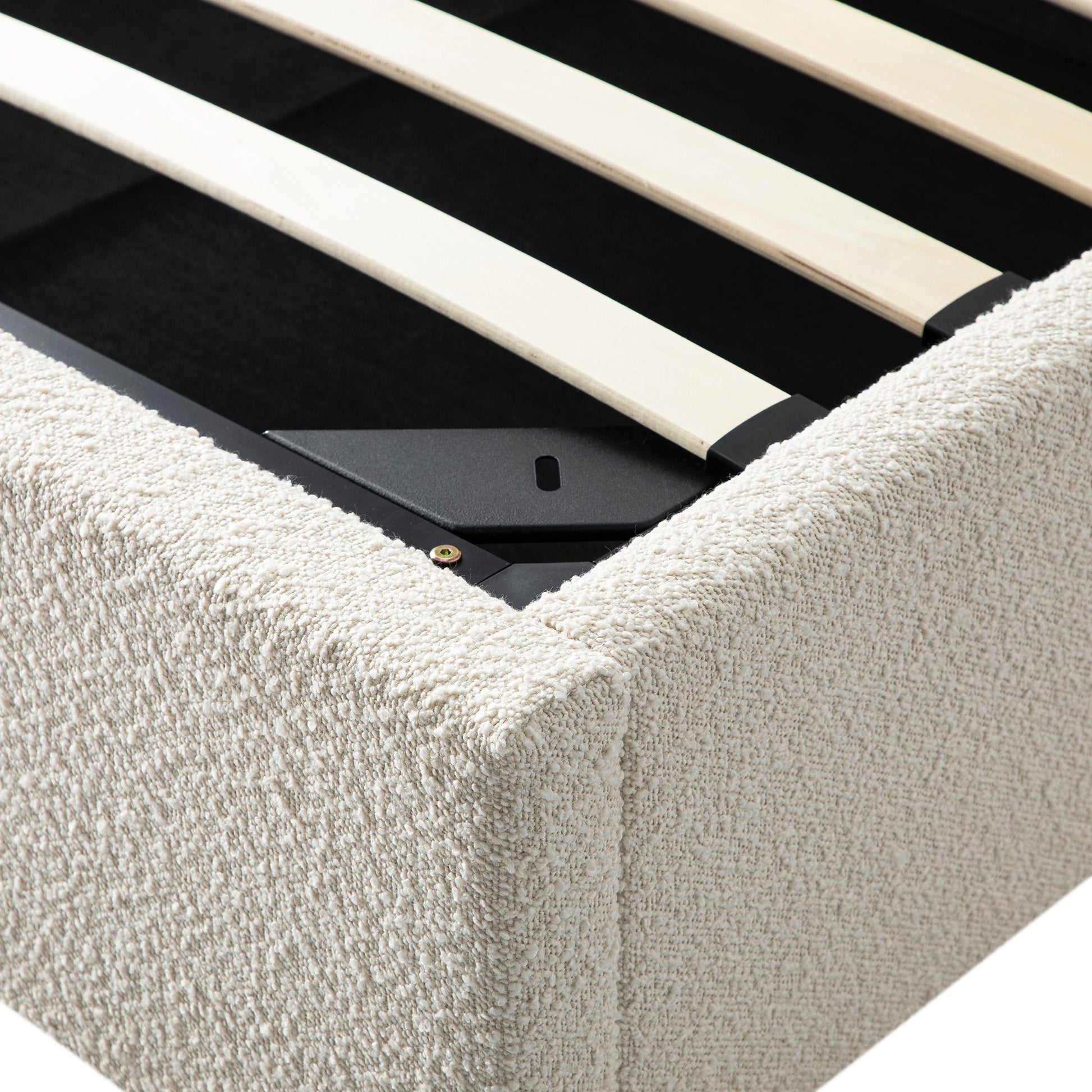 Kimberly Winged Upholstered Bed with Storage, Ecru Boucle