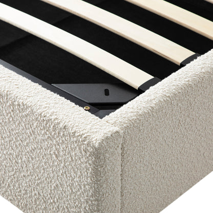 Kimberly Winged Upholstered Bed with Storage, Ecru Boucle