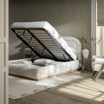 Luella Upholstered Wooden Plinth Base Bed with Storage, Ecru Boucle