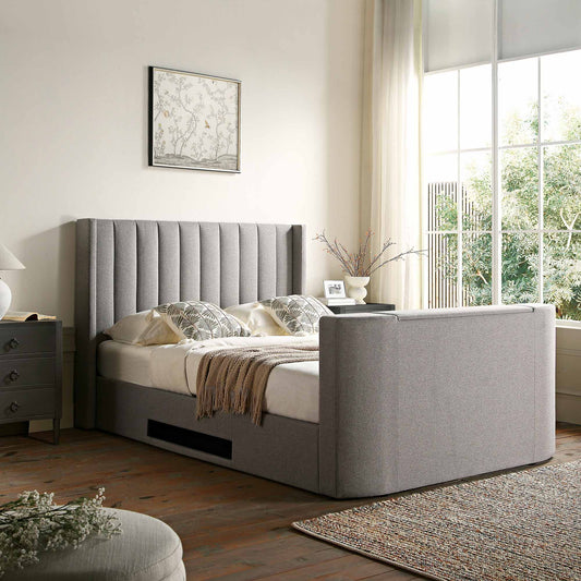 Wilton Grey Fabric TV Bed with Ottoman Storage