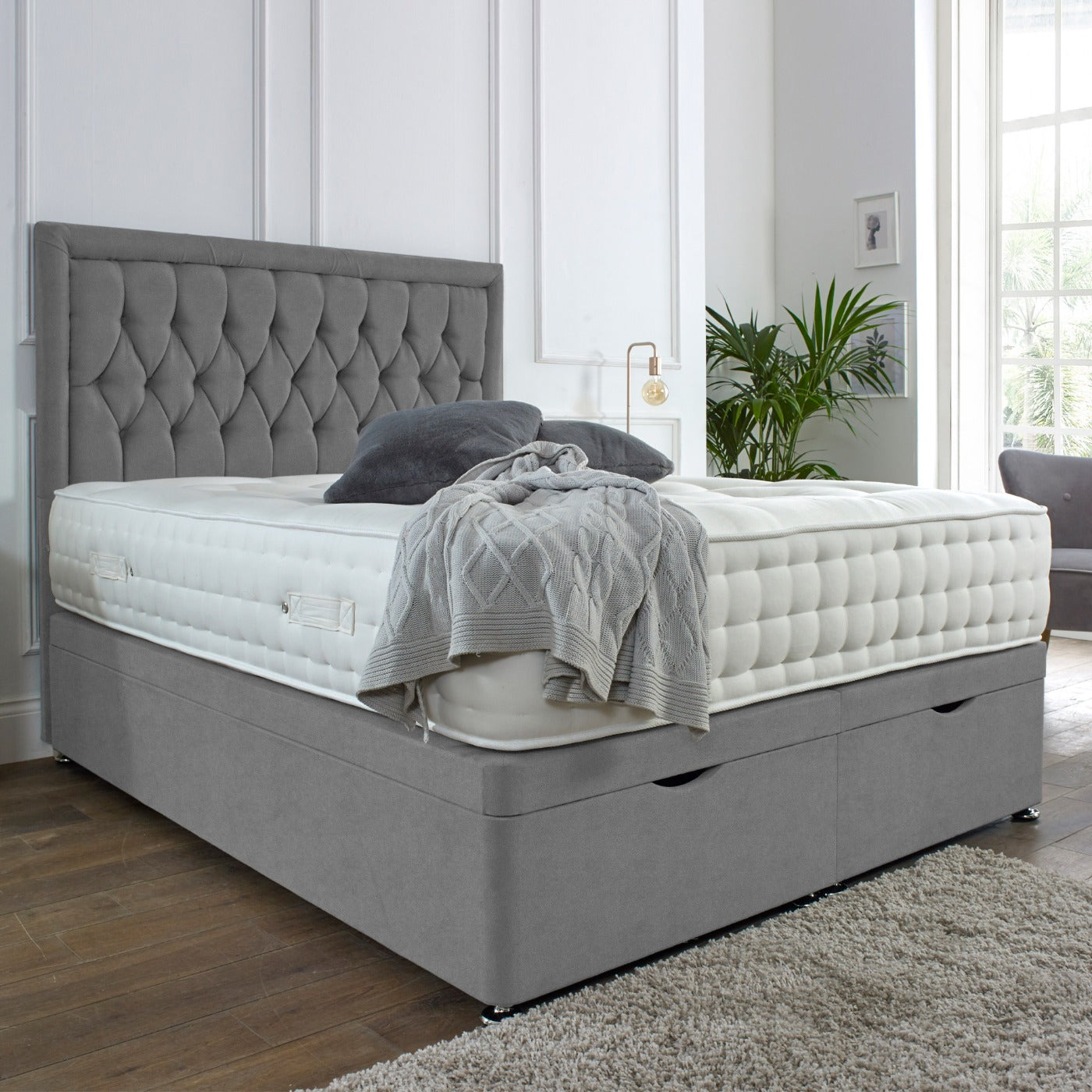 Windsor Ottoman End Lift Storage Divan Bed - Optional Headboard