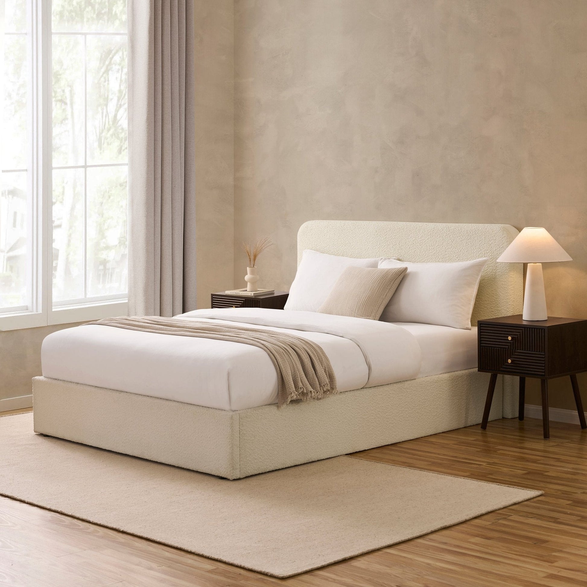 Ascot Bouclé Ottoman Storage Bed - Off White