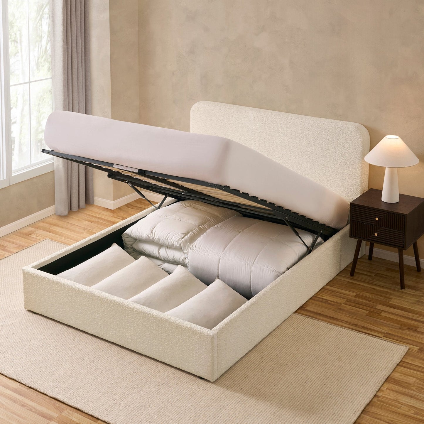 Ascot Bouclé Ottoman Storage Bed - Off White