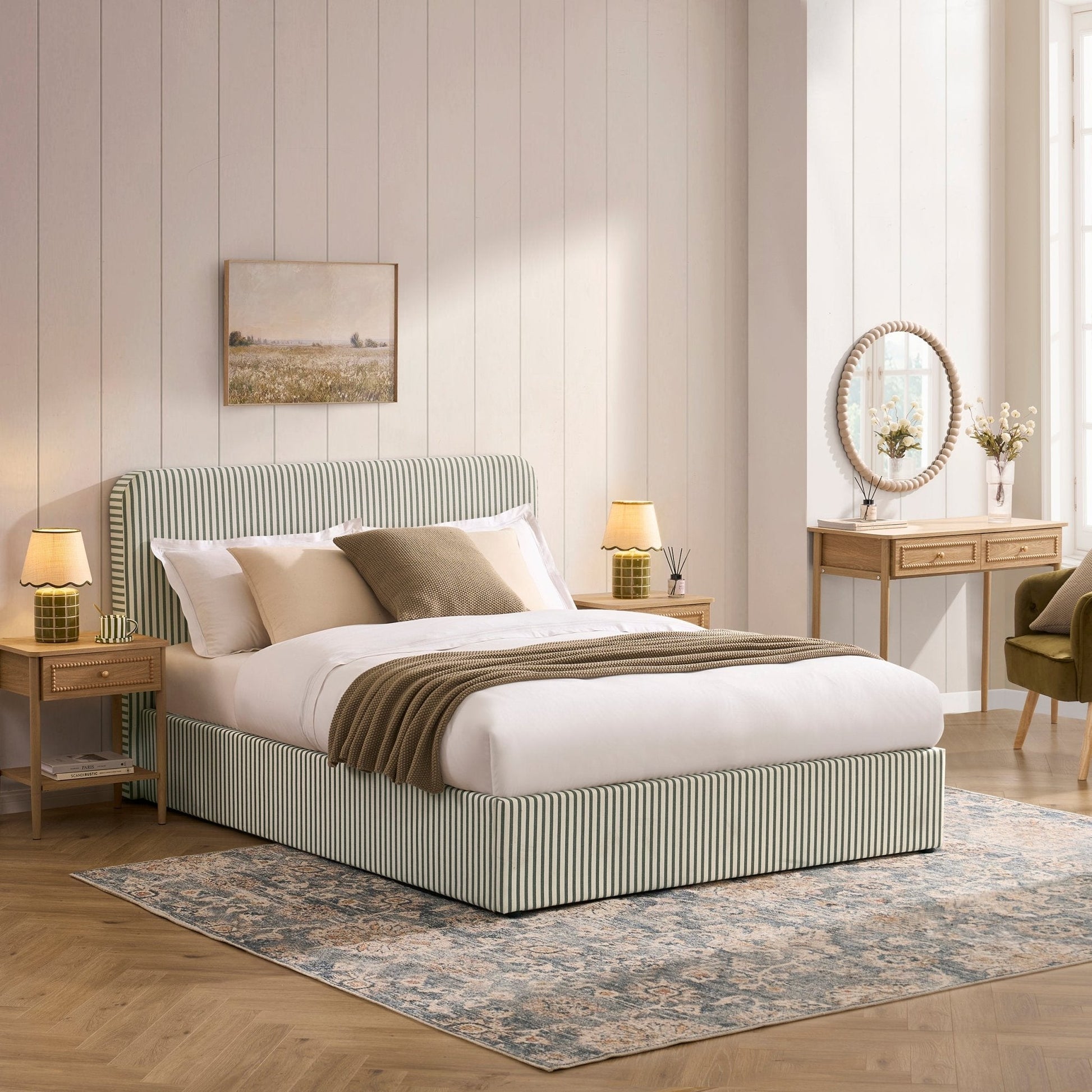 Ascot Ottoman Storage Bed - Sage Stripe