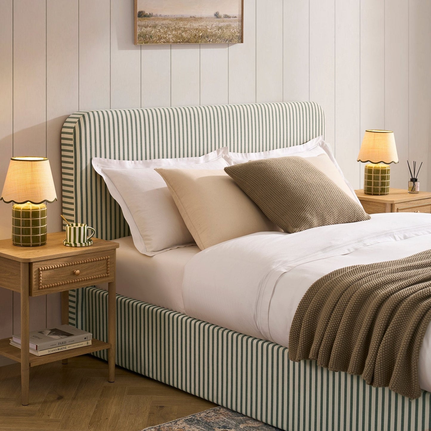 Ascot Ottoman Storage Bed - Sage Stripe