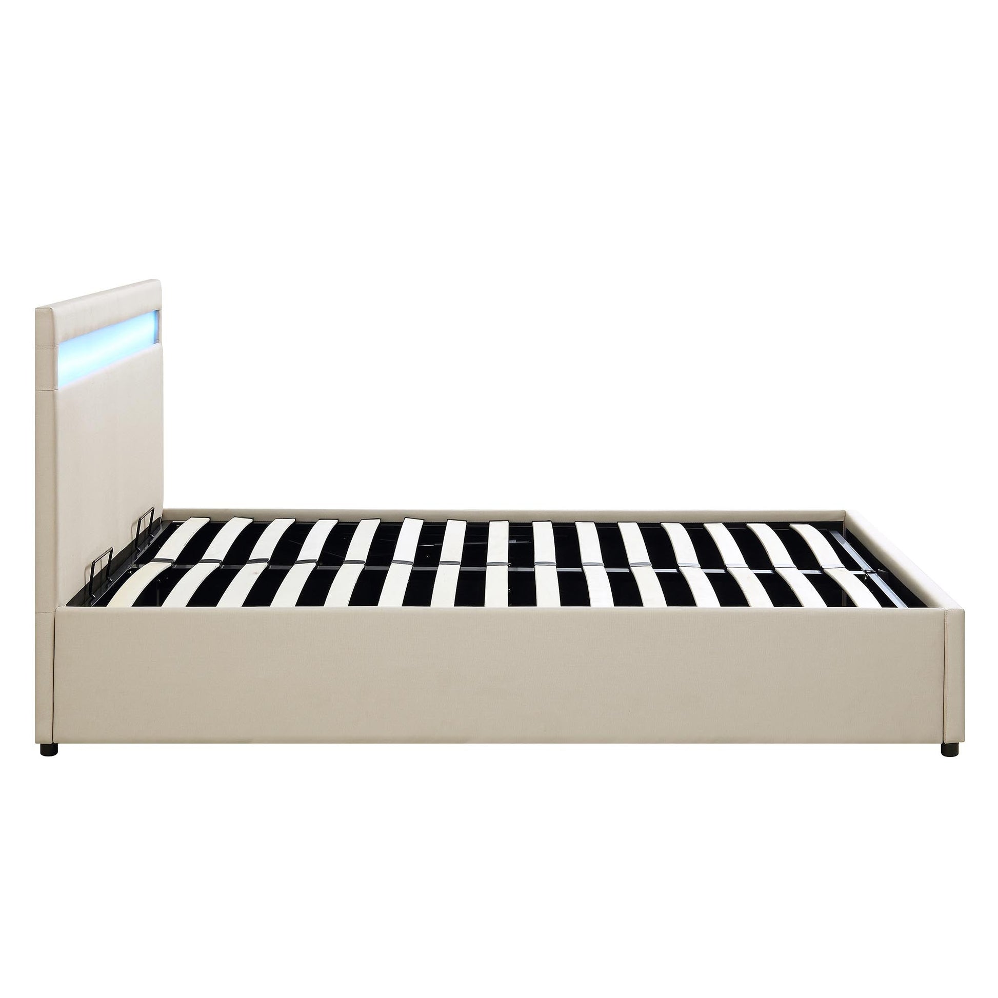 Pimlico End Opening Ottoman Bed with Storage Frame with Multi-colour LED Headboard (Beige Fabric)