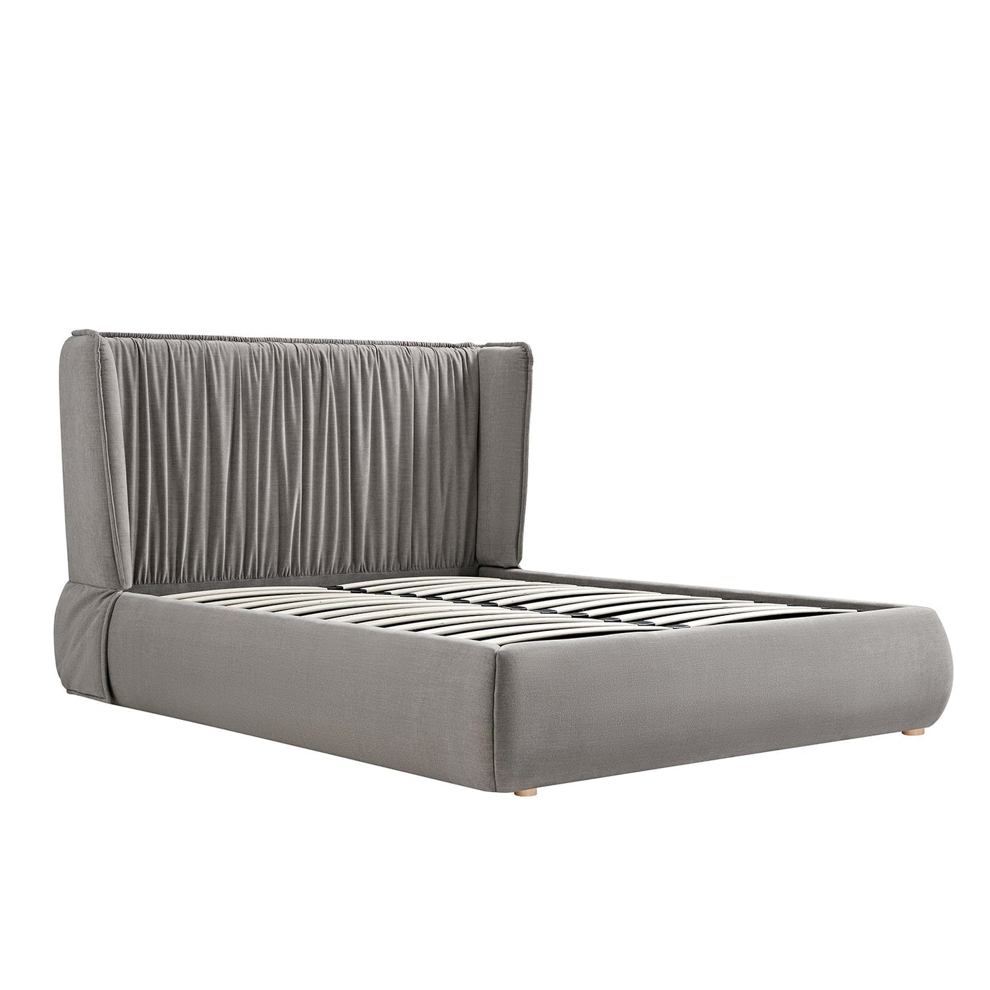 Astrid Ruched Wingback Bed, Soft Grey Chenille