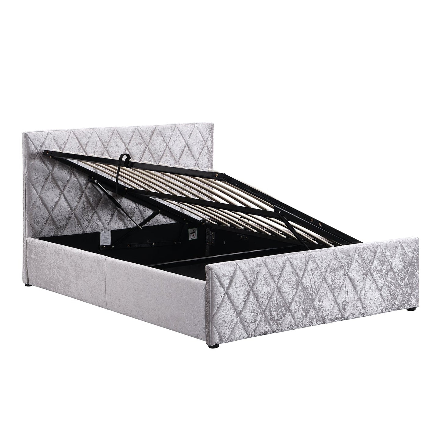 Hayden Crushed Velvet Side Lift Storage Ottoman Bed Upholstered Bed Frame Silver