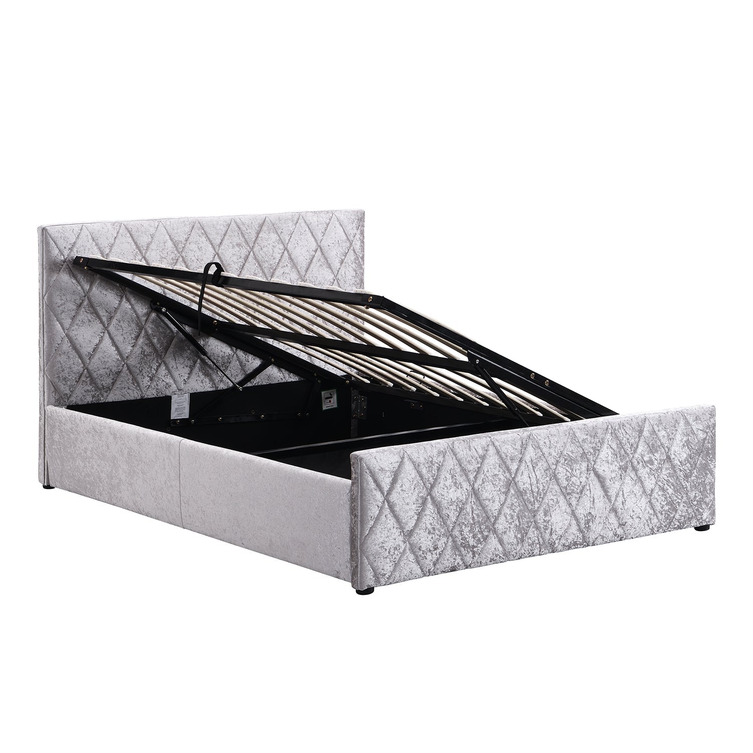 Hayden Crushed Velvet Side Lift Storage Ottoman Bed Upholstered Bed Frame Silver