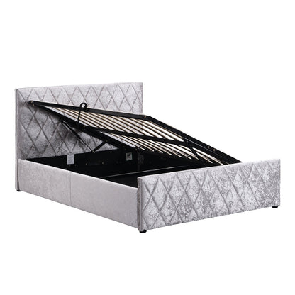 Hayden Crushed Velvet Side Lift Storage Ottoman Bed Upholstered Bed Frame Silver