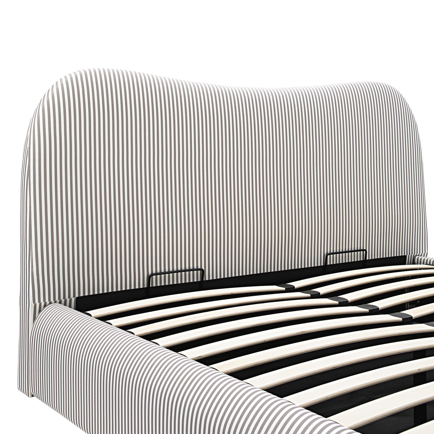 Egerie Curved Headboard Light Taupe Striped Fabric Ottoman Bed with Storage