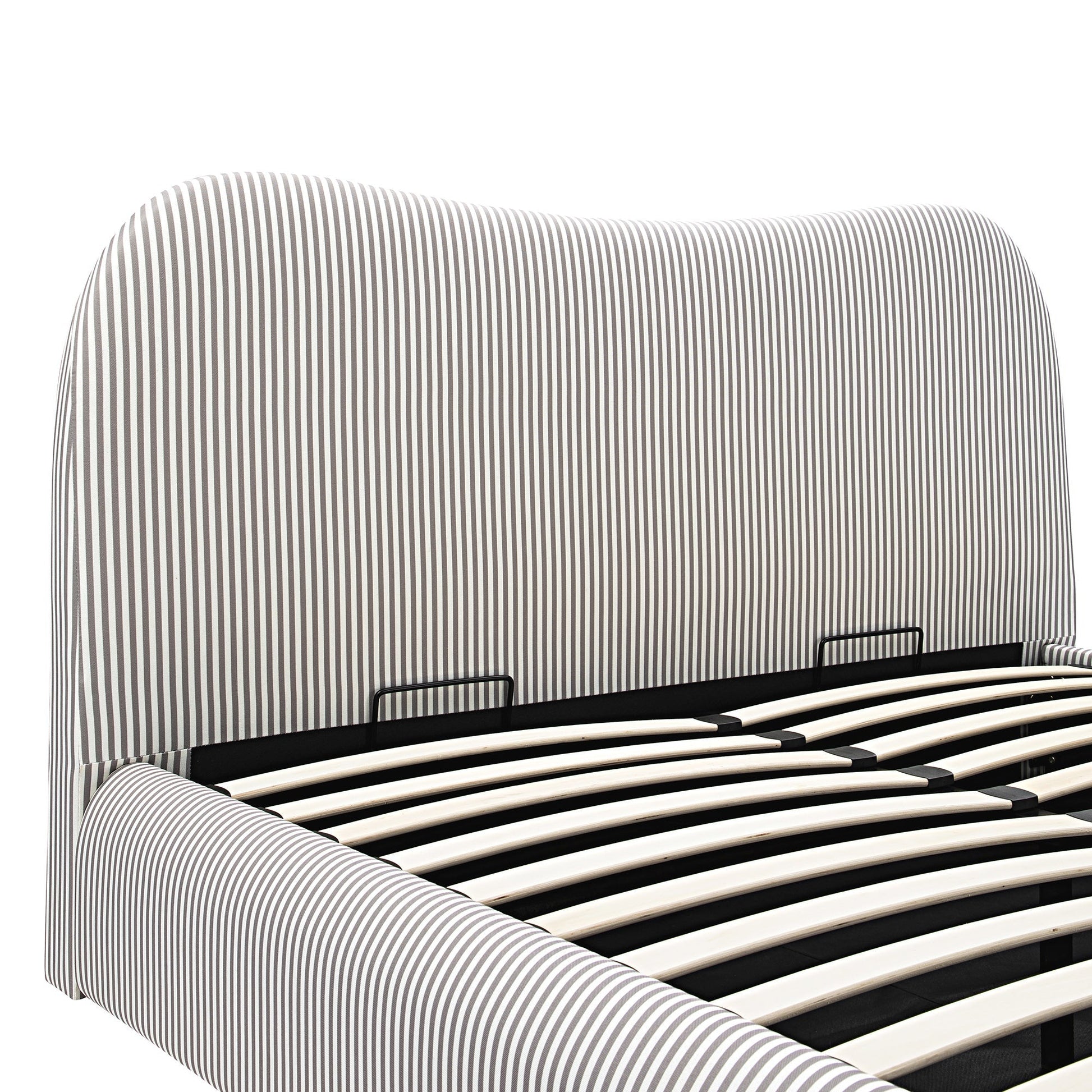 Egerie Curved Headboard Light Taupe Striped Fabric Ottoman Bed with Storage