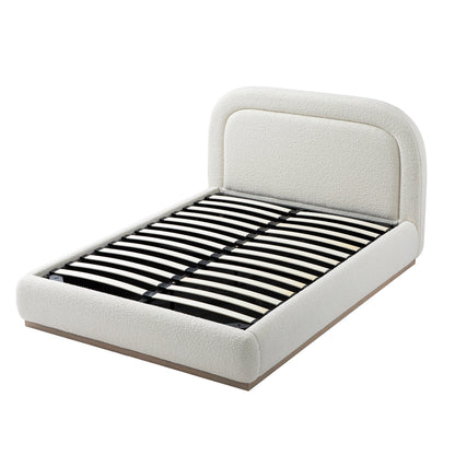 Luella Upholstered Wooden Plinth Base Bed with Storage, Ecru Boucle