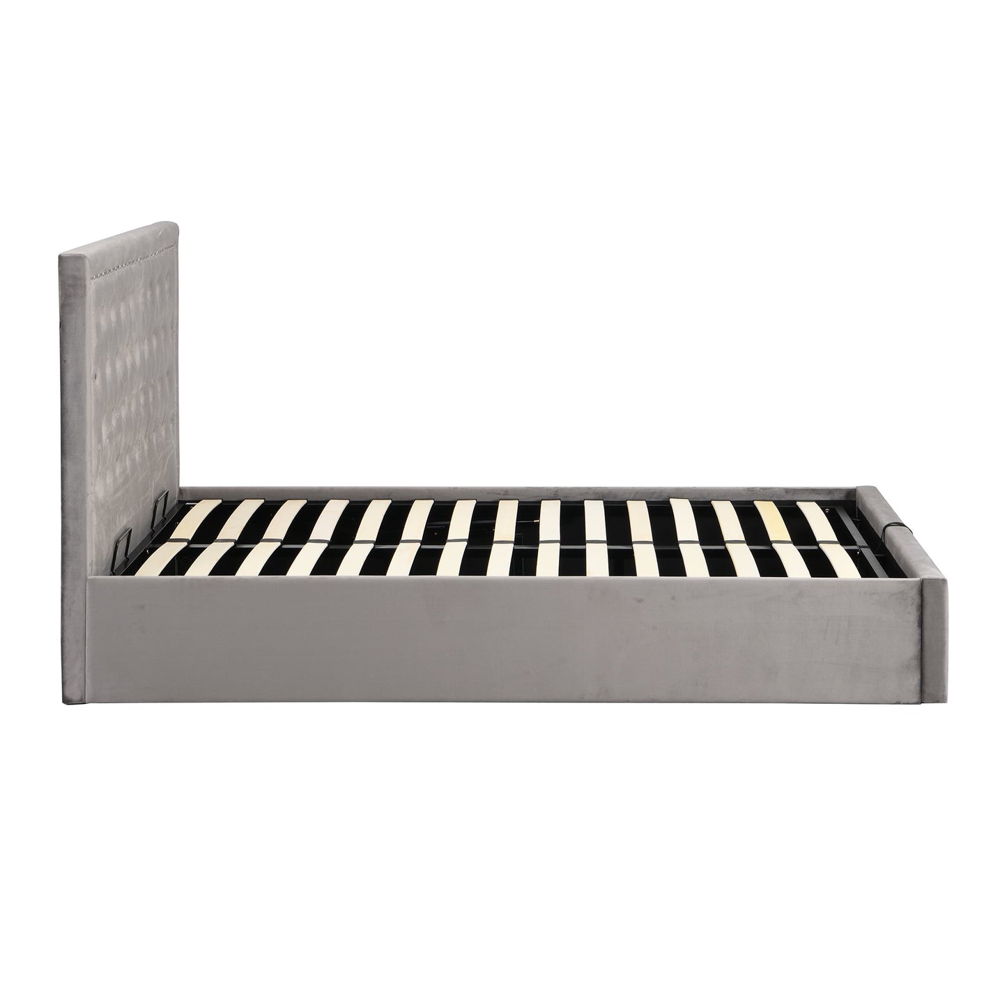 Hartwell Upholstered Ottoman Bed with Storage with Deeply Buttoned Headboard (Grey Velvet)