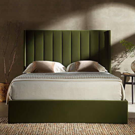Wilton Moss Green Velvet Ottoman Bed with Storage
