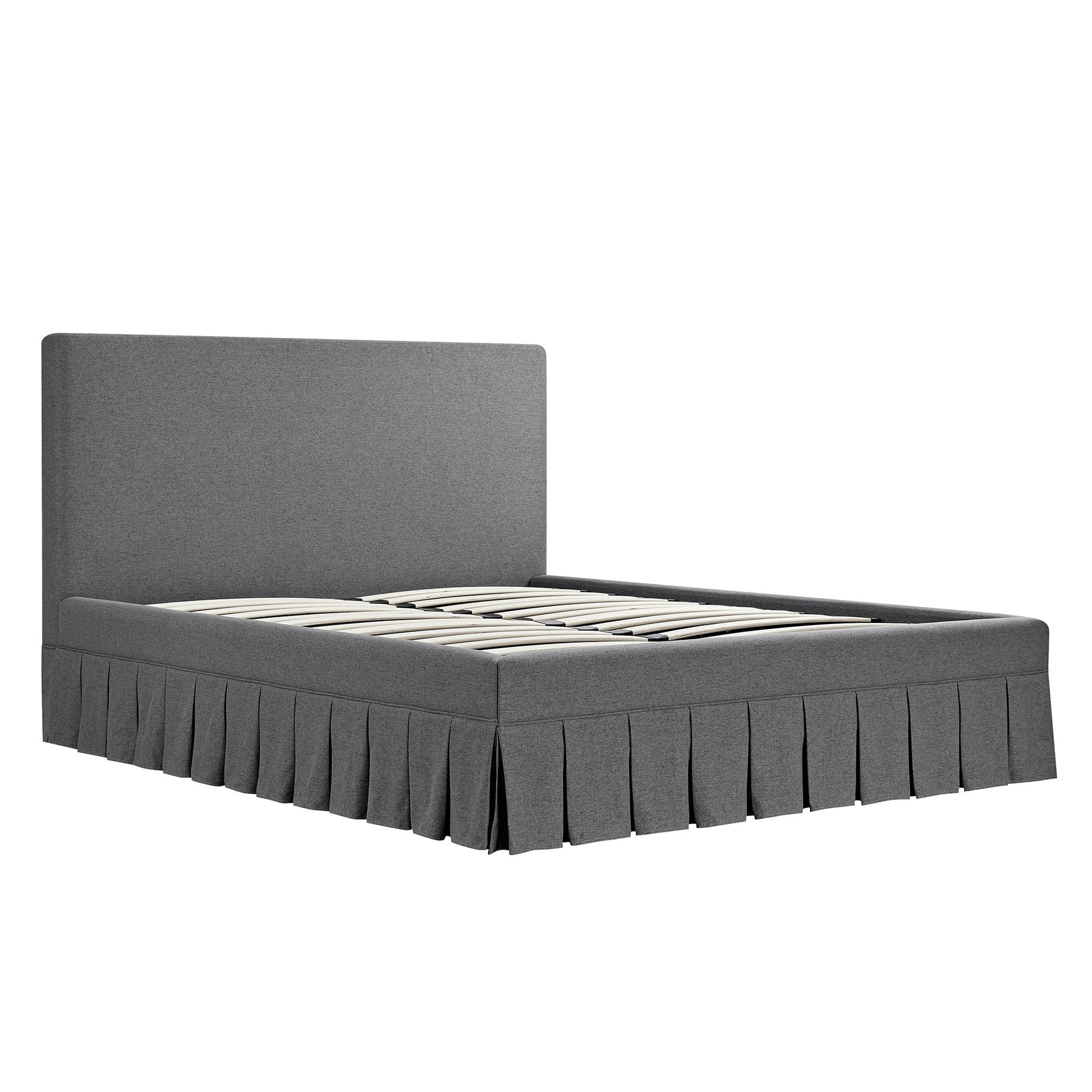 Egerton Box-Pleat Ottoman Bed with Storage, Charcoal Brushed Fabric