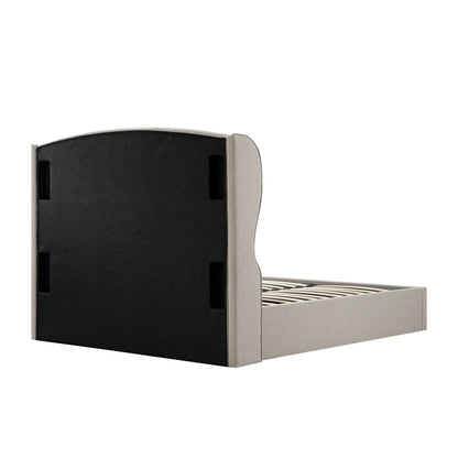 Kimberly Winged Upholstered Bed with Storage, Sand Fabric
