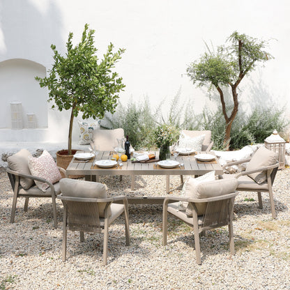 Manresa Rope 6-Seater Rectangular Garden Dining Set, Taupe and Beige