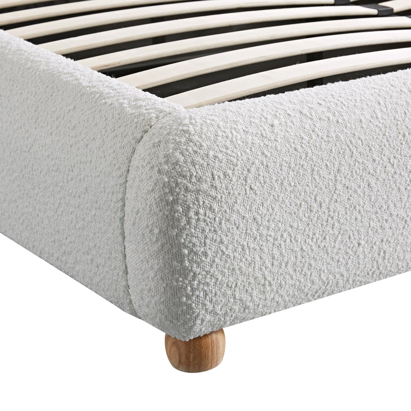 Egerie Extended Headboard Ottoman Bed with Storage, Beige Boucle