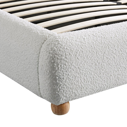 Egerie Extended Headboard Ottoman Bed with Storage, Beige Boucle