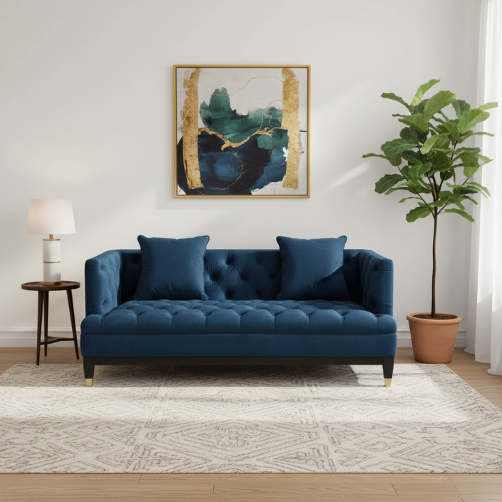 2-Seater Sofa – Elara Navy Fabric