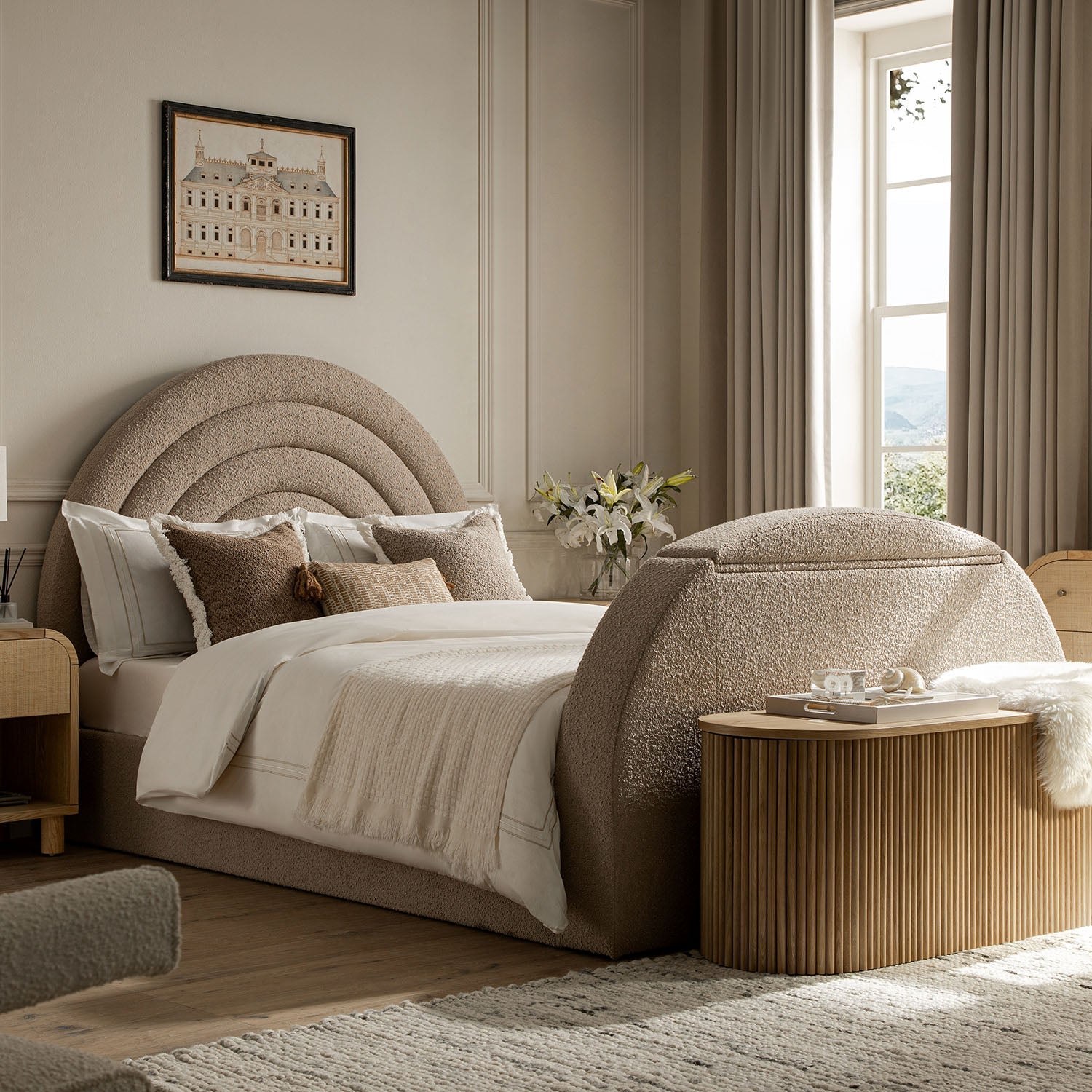 Archer Taupe Boucle TV Bed with Ottoman Storage
