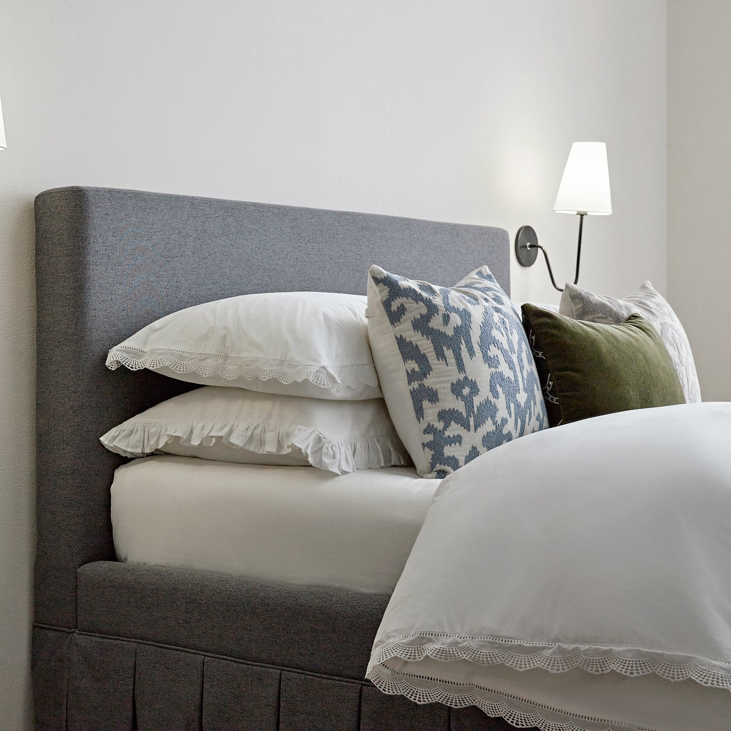 Egerton Box-Pleat Ottoman Bed with Storage, Charcoal Brushed Fabric