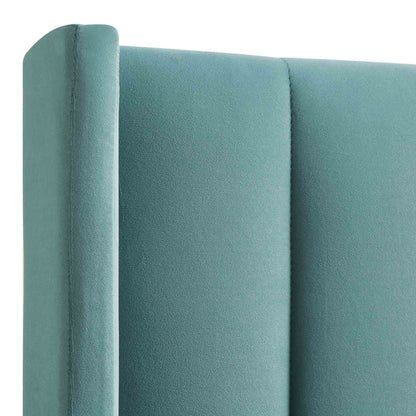 Wilton Seafoam Blue Velvet Ottoman Bed with Storage