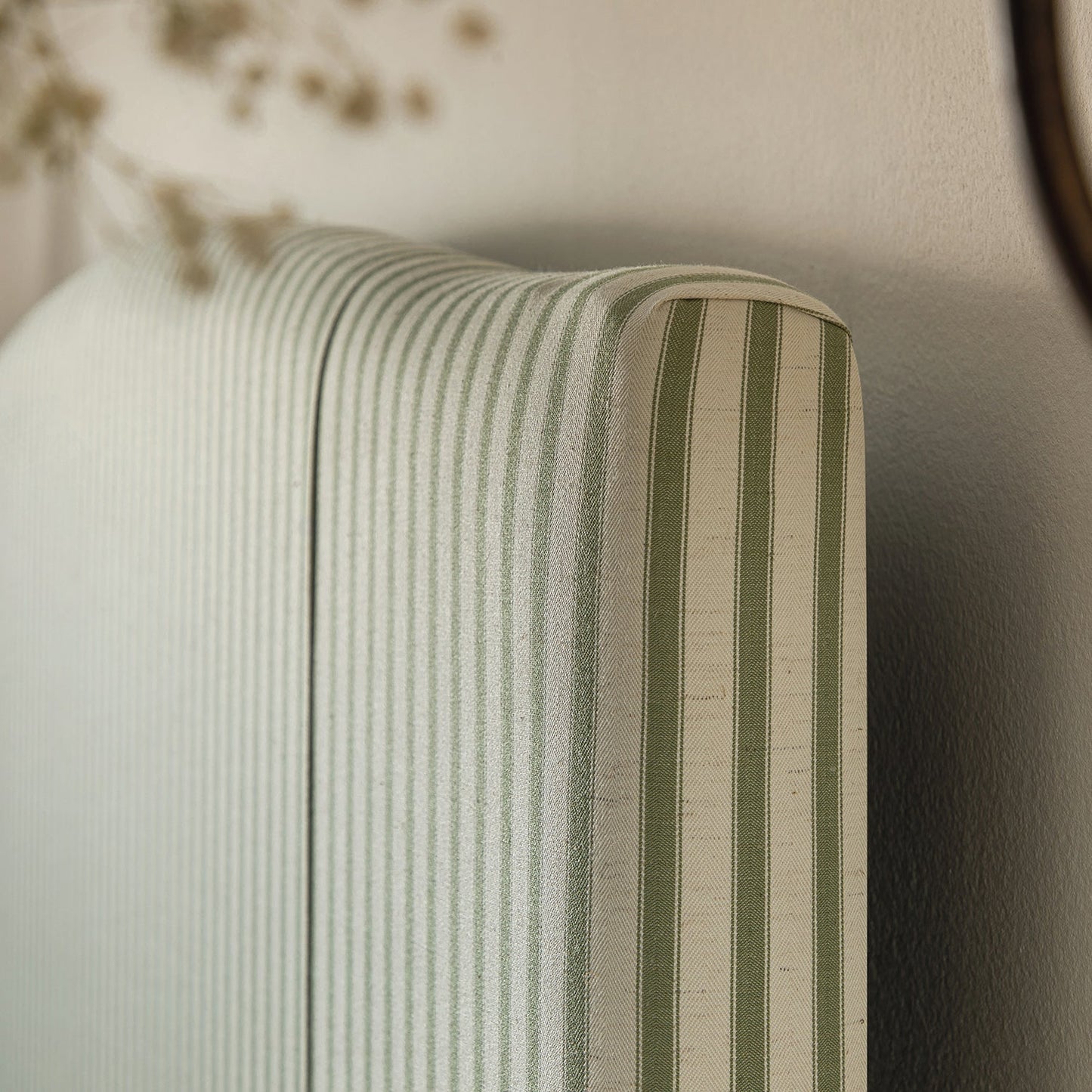 Chilworth Upholstered Ottoman Bed with Storage, Green Stripe Linen Blend