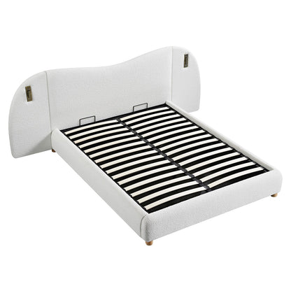 Egerie Extended Headboard Ottoman Bed with Storage, Beige Boucle