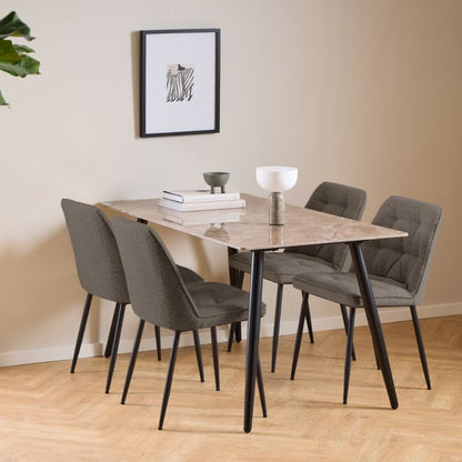 Wicklow Ceramic Dining Table Brown/Black 140x75cm with 4 Brooke Chairs in Taupe