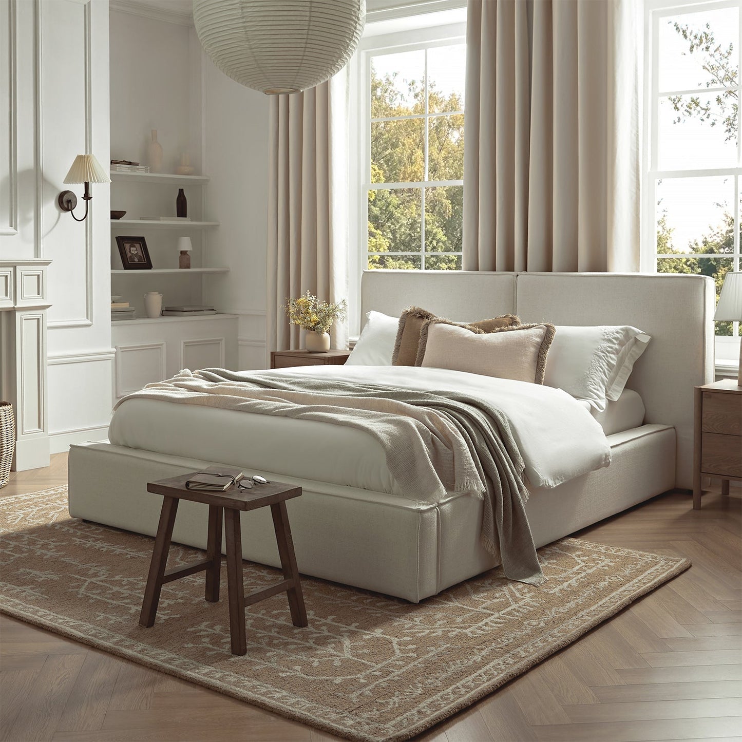 Claudine Ottoman Bed with Storage, Beige Linen