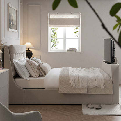 Hadley Champagne Velvet TV Bed with Ottoman Storage