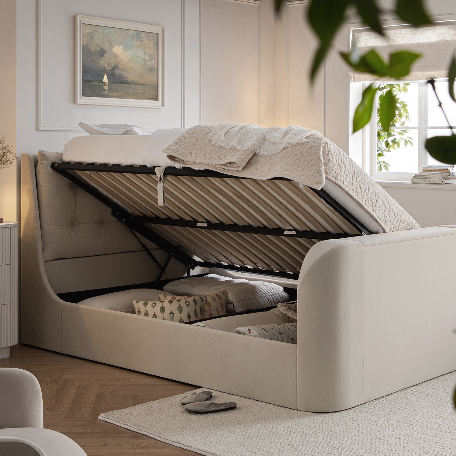 Hadley Champagne Velvet TV Bed with Ottoman Storage