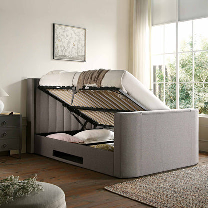 Wilton Grey Fabric TV Bed with Ottoman Storage
