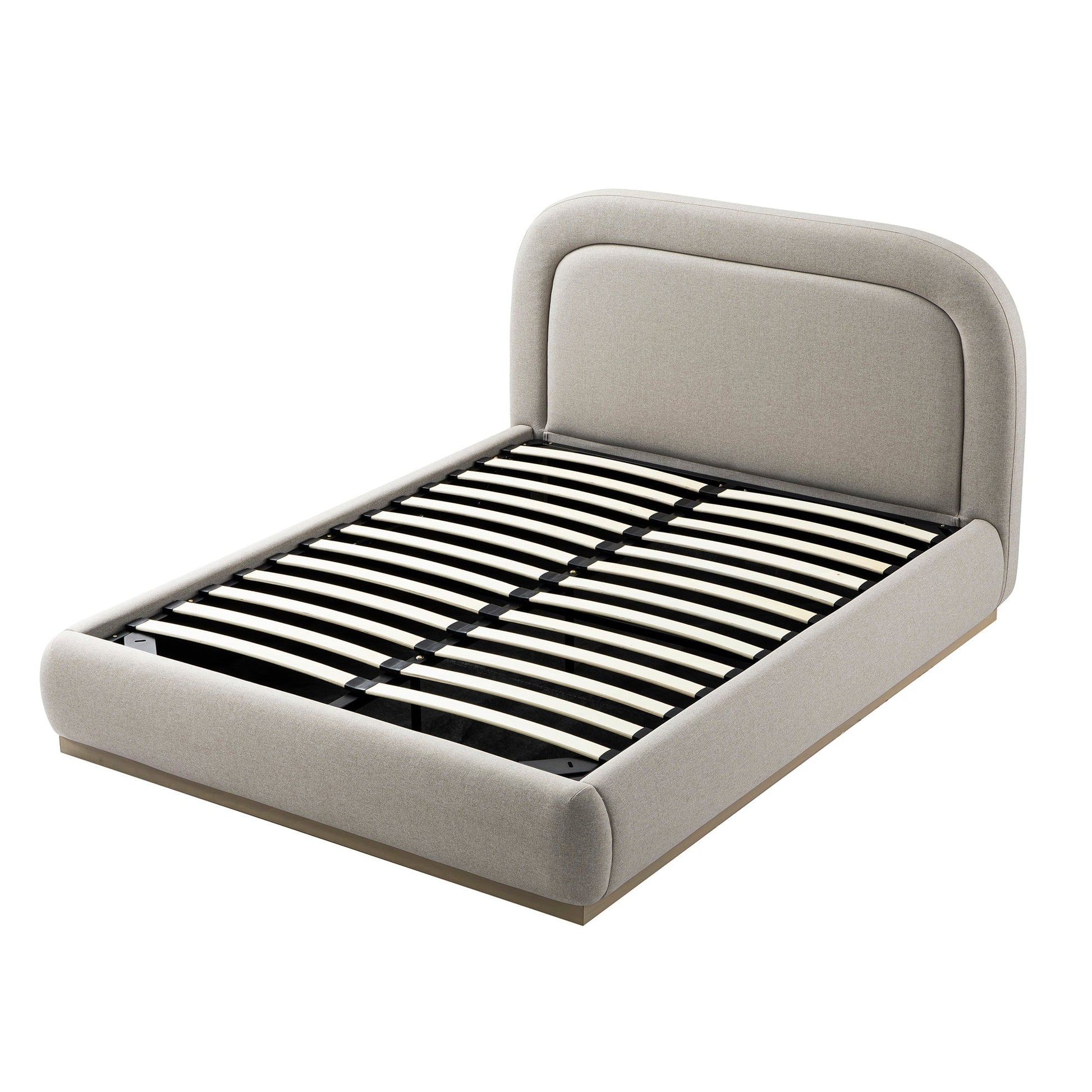 Luella Upholstered Wooden Plinth Base Bed with Storage, Sand Fabric