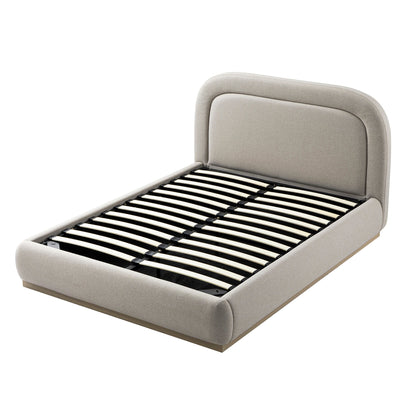 Luella Upholstered Wooden Plinth Base Bed with Storage, Sand Fabric
