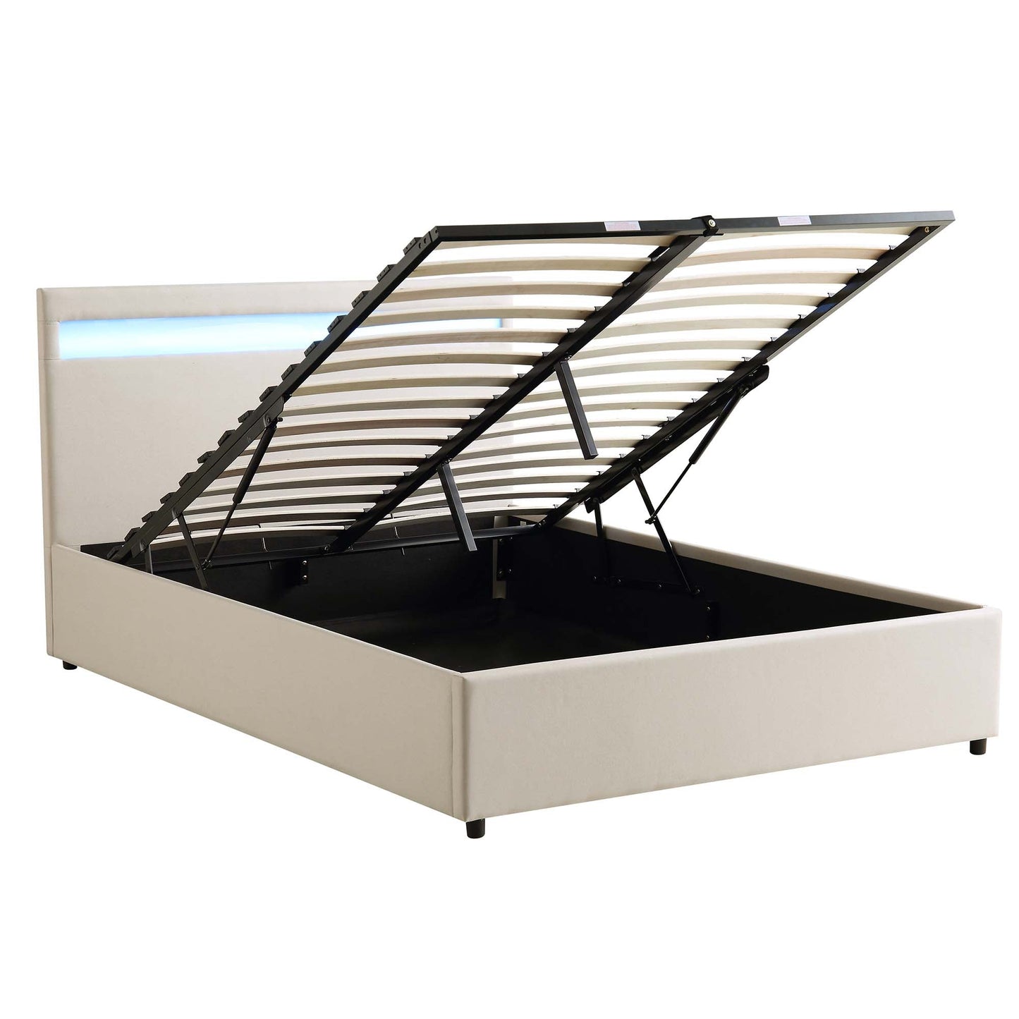 Pimlico End Opening Ottoman Bed with Storage Frame with Multi-colour LED Headboard (Beige Fabric)