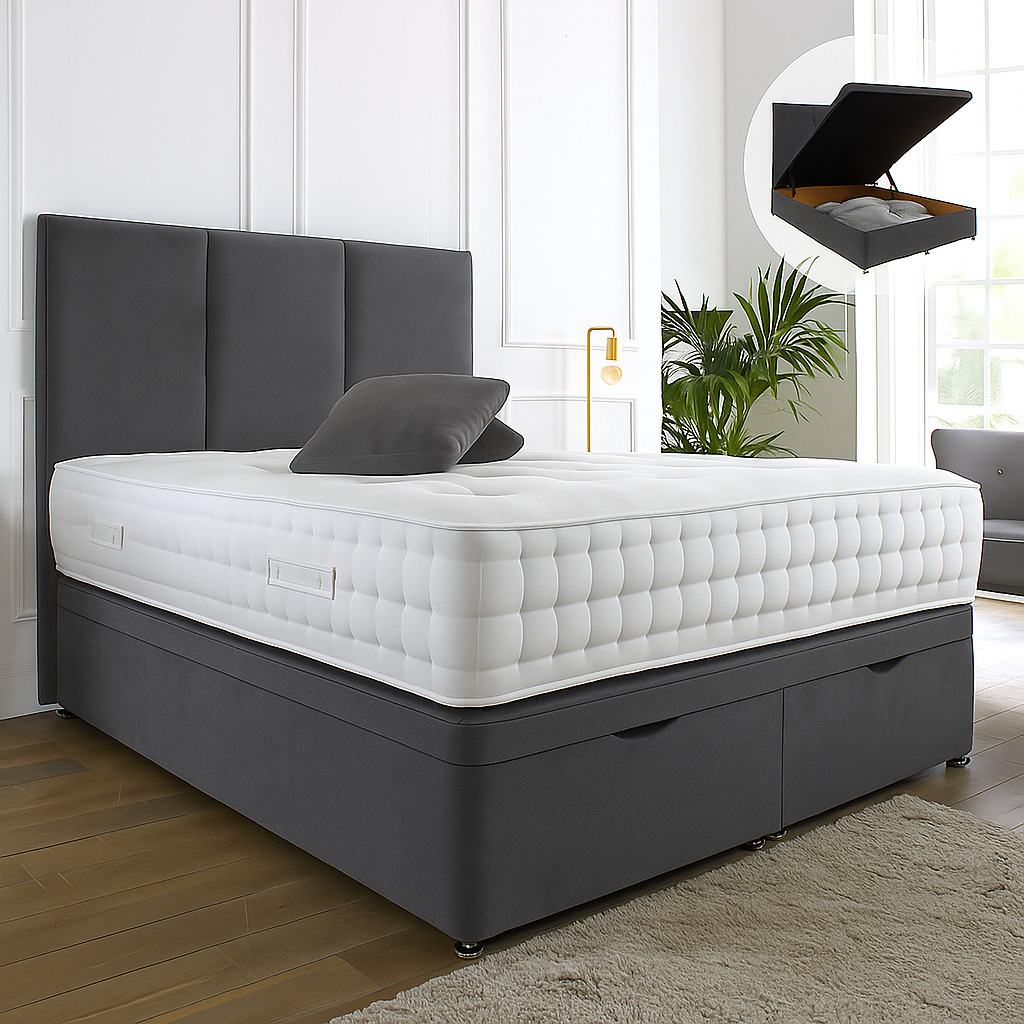 Cambridge Ottoman End Lift Storage Divan Bed - With Headboard