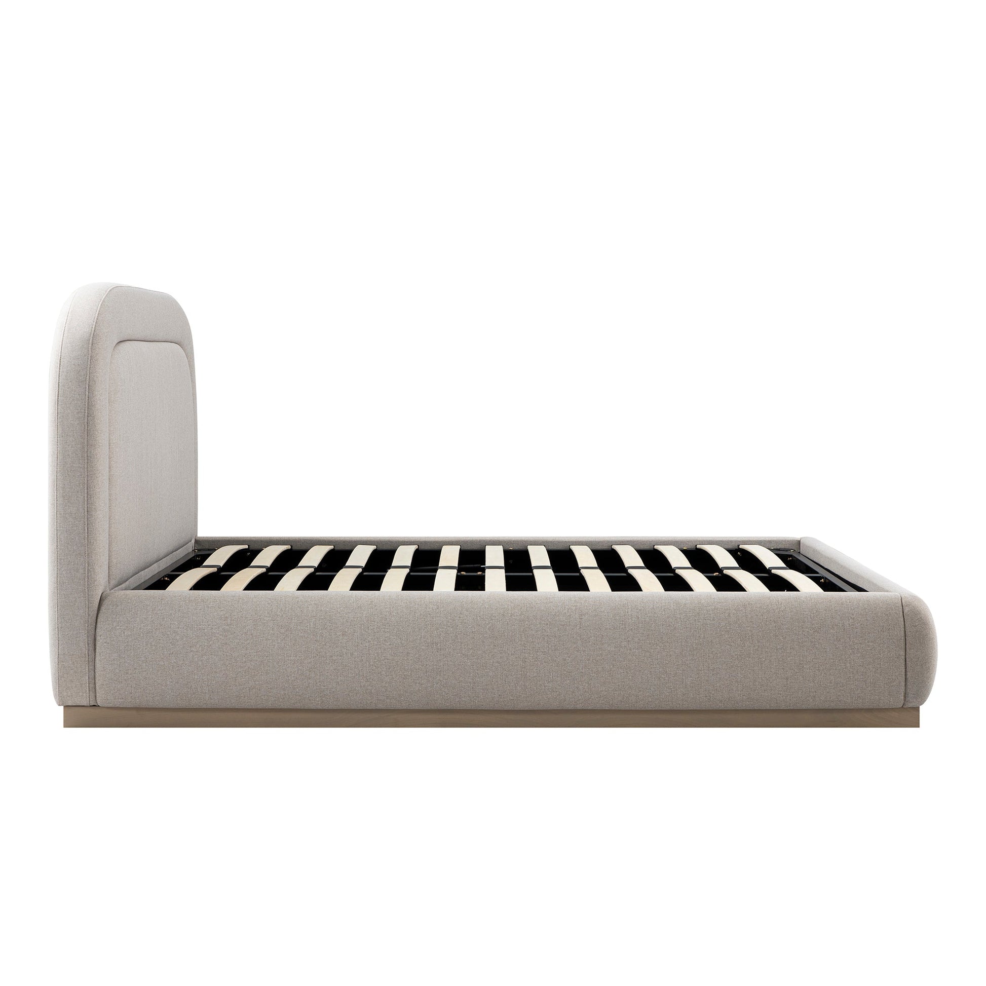 Luella Upholstered Wooden Plinth Base Bed with Storage, Sand Fabric
