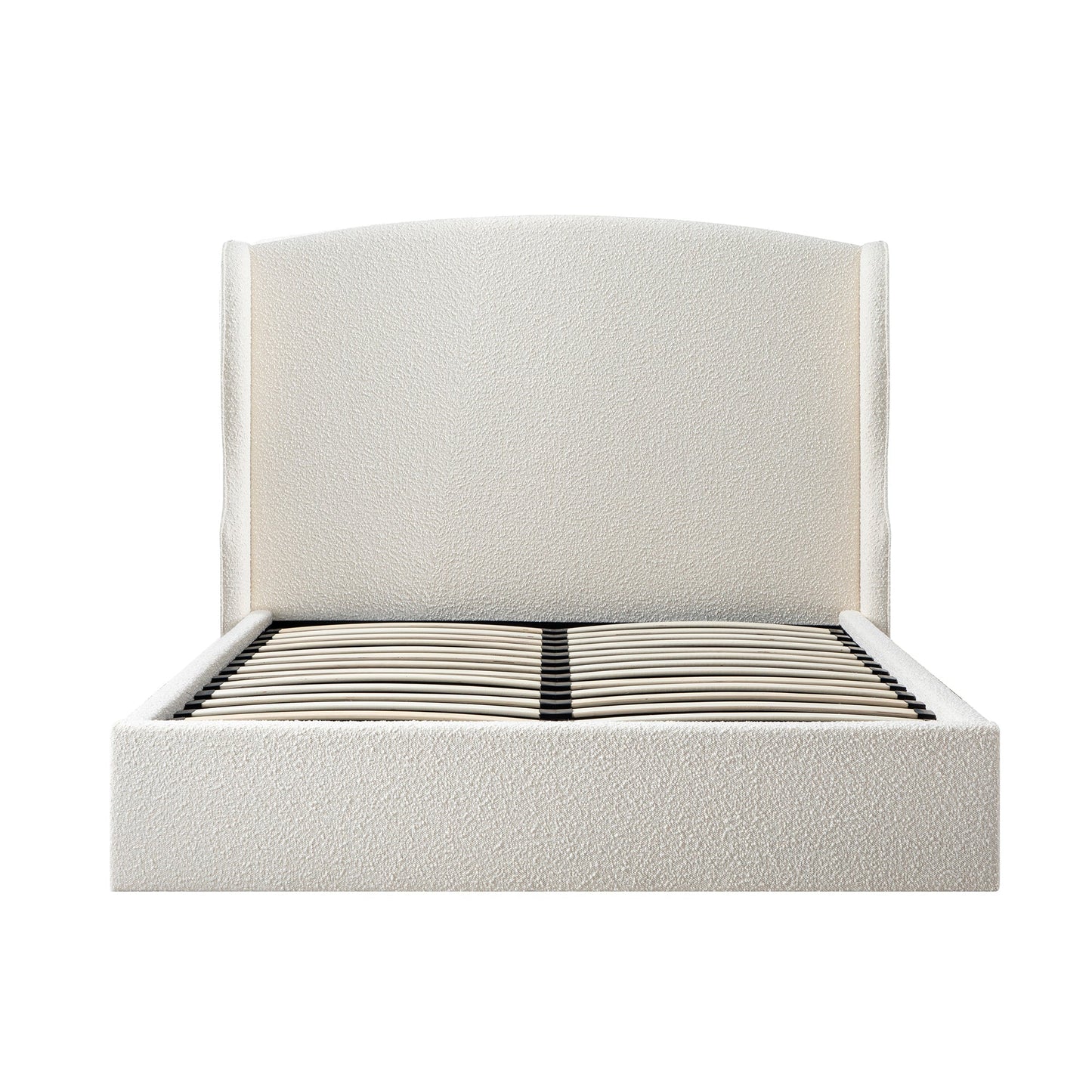 Kimberly Winged Upholstered Bed with Storage, Ecru Boucle